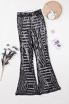 Black Sequin Wide Leg Pants-Bottoms-MomFashion