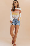 Multicolor Stripe Long Sleeve Round Neck Sweater-Tops-MomFashion