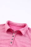 Pink Washed Snap Buttons Lantern Sleeve Pullover Sweatshirt-Tops-MomFashion