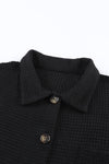 Black Waffle Knit Button Up Casual Shirt-Tops-MomFashion