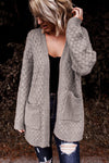 Gray Open Front Woven Texture Knitted Cardigan with Pockets-Tops-MomFashion