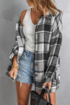 Gray Plaid Print Buttoned Shirt Jacket-Outerwear-MomFashion