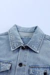 Sky Blue Acid Wash Flap Pocket Boyfriend Shacket-Outerwear-MomFashion