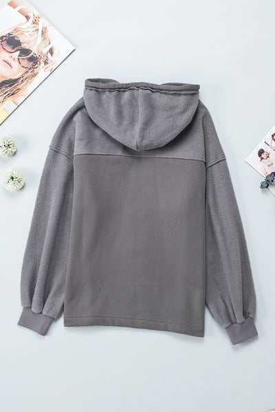 Gray Flap Pocket Drawstring Hood Zip Up Jacket-Outerwear-MomFashion