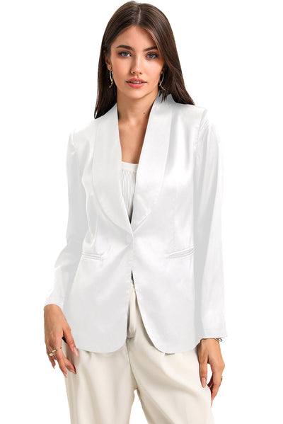 White Collared Neck Single Breasted Blazer with Pockets-Outerwear-MomFashion