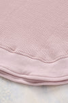 Pink Crew Neck Ribbed Trim Waffle Knit Top-Tops-MomFashion