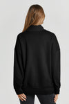 Black Ribbed Hem Snap Button Neckline Sweatshirt with Pocket-Tops-MomFashion