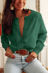 Green Lace Trim Ribbed Round Neck Button Up Cardigan-Tops-MomFashion