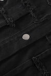 Black Sequin Sleeve Pocketed Raw Hem Denim Jacket-Outerwear-MomFashion