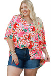 Rose Plus Size Floral Print Kimono Sleeve Shirt-Plus Size-MomFashion