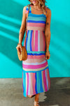 Multicolor Color Block Striped Bow Knot Straps Maxi Dress-Dresses-MomFashion