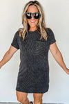 Gray Striped Ribbed Knit T-shirt Shift Dress-Dresses-MomFashion