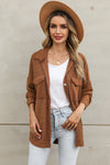 Brown Contrast Flap Pockets Relaxed Shacket-Outerwear-MomFashion