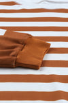 Brown Stripe Drop Shoulder Striped Pullover Sweatshirt-Tops-MomFashion