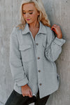 Gray Retro Quilted Flap Pocket Button Shacket-Outerwear-MomFashion