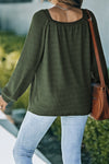 Green Scoop Neck Puff Sleeve Waffle Knit Top-Tops-MomFashion