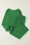 Dark Green Ultra Loose Textured 2pcs Slouchy Outfit-Loungewear-MomFashion