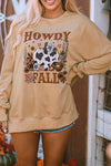 Khaki HOWDY FALL Pumpkin Print Split Hem Sweatshirt-Graphic-MomFashion