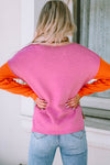 Khaki Color Block Turtle Neck Drop Shoulder Knit Sweater-Tops-MomFashion