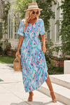 Green Wrap V Neck Floral Maxi Dress-Dresses-MomFashion