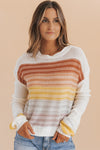 Multicolor Stripe Long Sleeve Round Neck Sweater-Tops-MomFashion