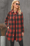 Fiery Red Turn-down Collar Plaid Shirt Coat-Outerwear-MomFashion