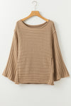 Brown Exposed Seam Ribbed Knit Dolman Top-Tops-MomFashion