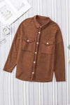 Brown Contrast Flap Pockets Relaxed Shacket-Outerwear-MomFashion