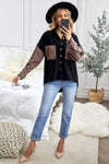 Black Contrast Leopard Denim Jacket-Outerwear-MomFashion