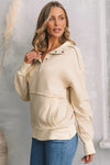 Khaki Ribbed Hem Snap Button Neckline Sweatshirt with Pocket-Tops-MomFashion