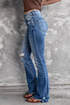 Blue Distressed Flare Jeans-Bottoms-MomFashion