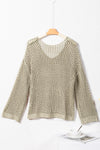 Light French Beige Star Pointelle Knit Baggy Sweater-Tops-MomFashion