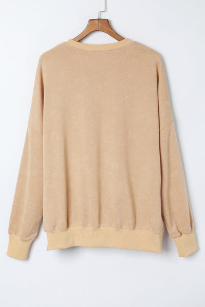 Khaki Drop Shoulder Ribbed Trim Oversized Sweatshirt-Tops-MomFashion