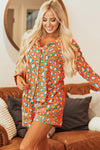 Orange Leopard Print Long Sleeve Shirt and Shorts Pajama Set-Loungewear & Sleepwear/Sleepwear-MomFashion