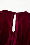 Fiery Red Velvet Pocketed Cut out Back Wide Leg Jumpsuit-Bottoms-MomFashion