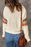 Beige Chevron Striped Drop Shoulder Sweater-Tops-MomFashion