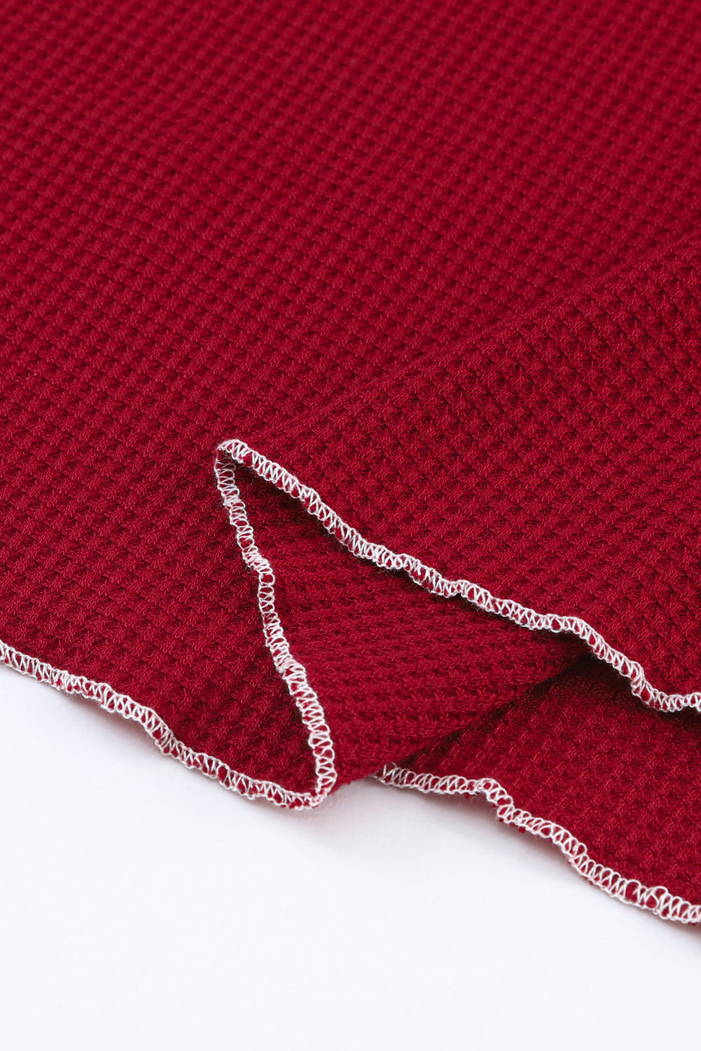 Fiery Red Textured Round Neck Long Sleeve Top-Tops-MomFashion