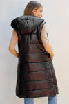 Black Hooded Long Quilted Vest Coat-Outerwear-MomFashion