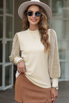 Apricot Leopard Print Long Sleeve Ribbed Knit Blouse-Tops-MomFashion