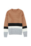 Brown Color Block Striped Ribbed Knit Sweater-Tops-MomFashion