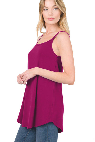 Pitaya Pink Spaghetti Strap V-Neck Flowy Tunic Tank Top-Tops-MomFashion