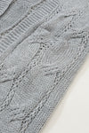 Gray Ribbed Trim Eyelet Cable Knit Cardigan-Tops-MomFashion