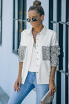 White Contrast Leopard Denim Jacket-Outerwear-MomFashion