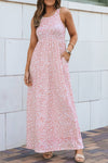 Pink Leopard Print Pocketed Sleeveless Maxi Dress-Dresses-MomFashion