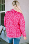 Pink Leopard Print Button Cuffs Raw Hem Jacket-Outerwear-MomFashion