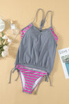 Light Gray Tankini with Stripes Patchwork-Swimwear-MomFashion