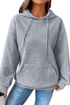 Gray Quilted Kangaroo Pocket Drawstring Hoodie-Tops-MomFashion