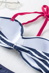 Blue Halter Bandeau Striped Bikini-Swimwear-MomFashion