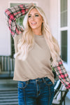 Apricot Plaid Raglan Sleeve Sweatshirt-Tops-MomFashion