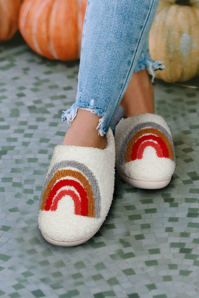 White Rainbow Plush Winter Home Slippers-Shoes & Bags-MomFashion